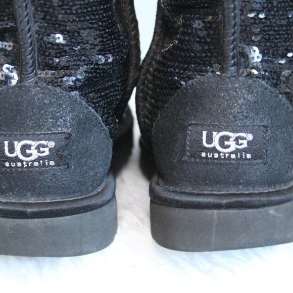 UGG Classic Short Sparkles Black Boots Sequin Sheepskin 3161 Women's 8 H12133 - Picture 5 of 11